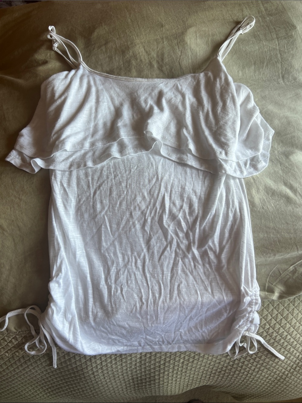 2B Bebe White Ruffle Camisole Tank
